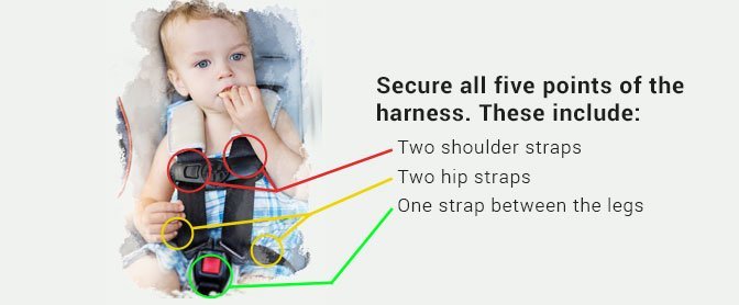 Secure all five points of the harness